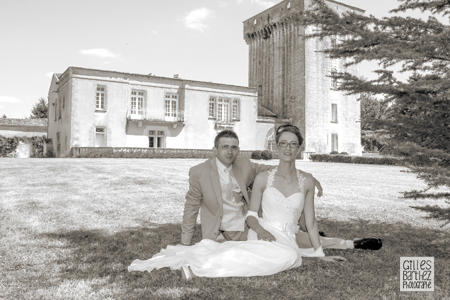photographe mariage chateau romantique noir blanc sepia charente